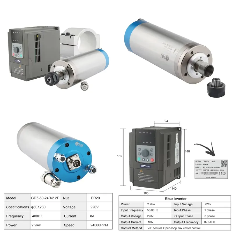 2026China*Factory* ER20 2.2kw  - 2.2Kw Water Cooled Spindle Kit Vfd recension och pris